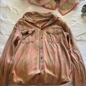 Striped Button-Up Shirt Jacket in Faded Peach and burnt orange